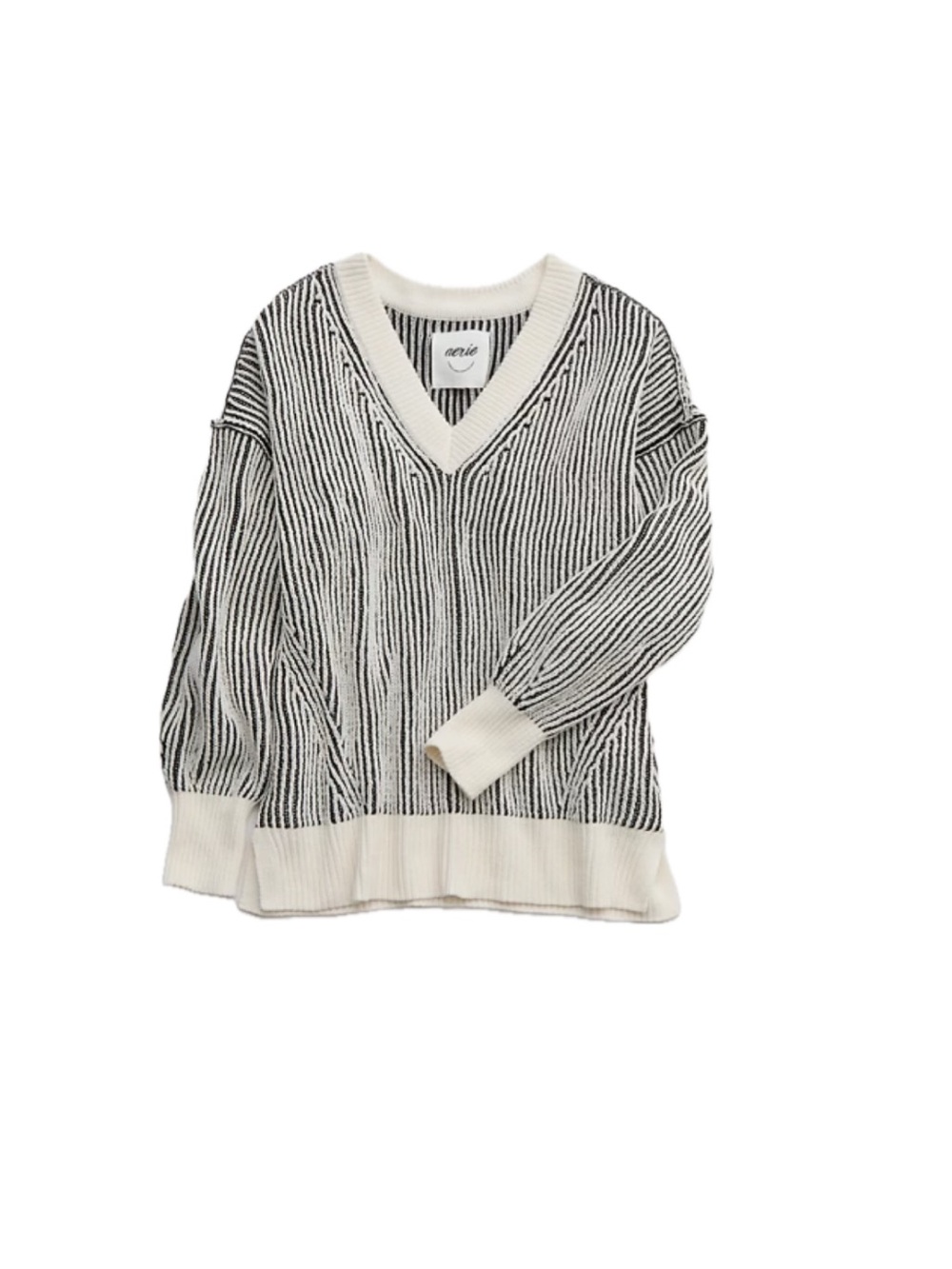 Aerie Beyond Chenille V-Neck Sweater - True Black, Size S